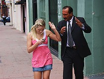 Defiant daughter gets slammed by black cock with father in the room